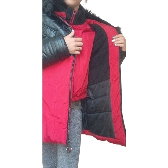 3R Streetwear Red Black Faux Fur Parka Winter Snow Large NWT - Picture 5 of 9
